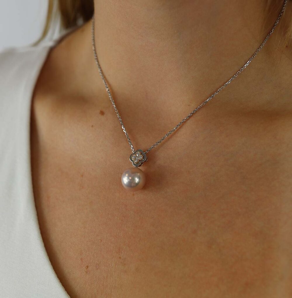 Alma Pink South Sea Pearl and Diamond Pendant Heidi Kjeldsen Jewellery NL1276 Model