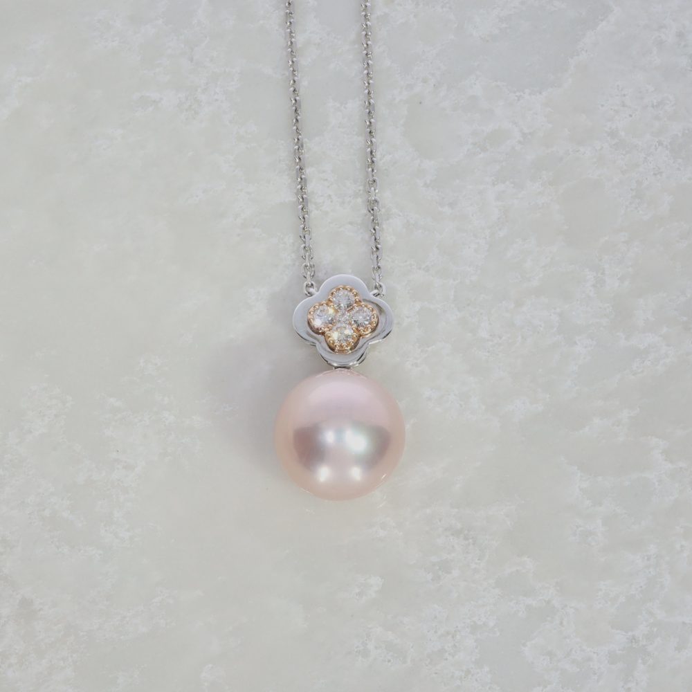 Pink Cultured Pearl Diamond Necklace Heidi Kjeldsen Jewellery NL1276