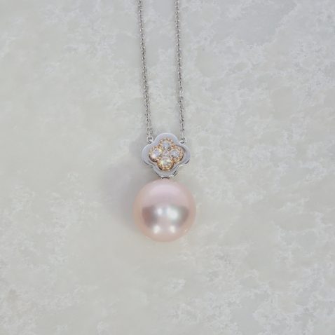 Pink Cultured Pearl Diamond Necklace Heidi Kjeldsen Jewellery NL1276