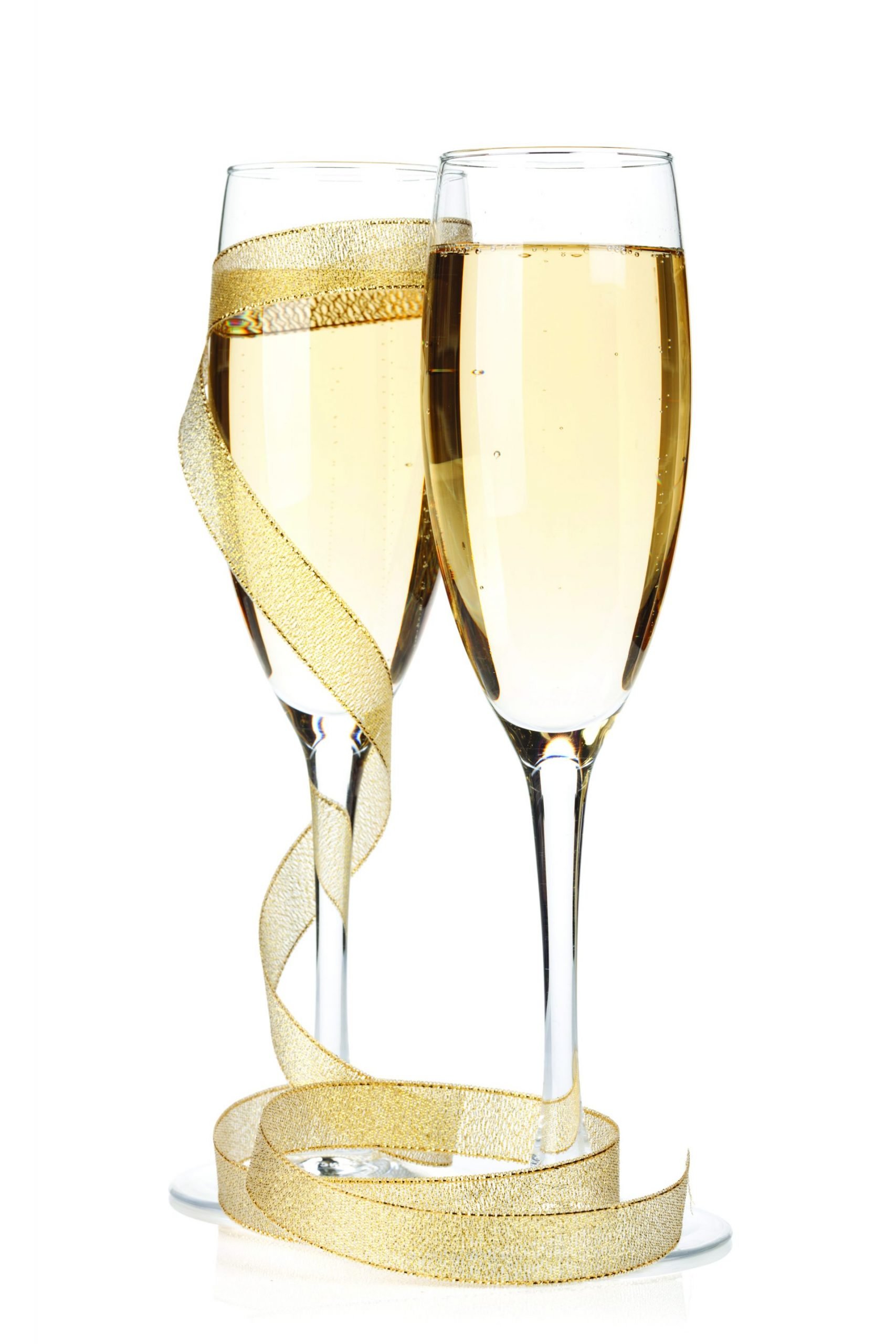 champagne glasses with golden ribbon