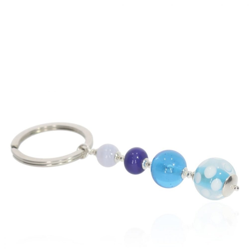 Blue Lace Agate and Murano Glass Keyring By Heidi Kjeldsen Jewellers KR0015