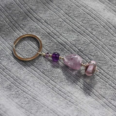 Heidi Amethyst and Glass Keyring Heidi Kjeldsen Jewellers KR0005