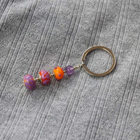 Heidi Amethyst and Orange Glass Keyring Heidi Kjeldsen Jewellers KR0010