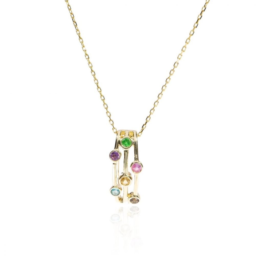 Trine Multi-gemstone and Gold "Bubble" pendant by Heidi Kjeldsen Jewellery P1430 Front