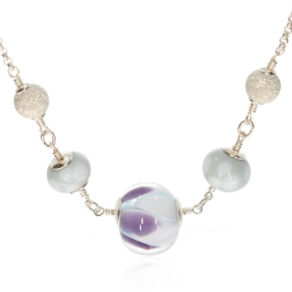 Purple and Grey Murano Glass and Silver Necklace By Heidi Kjeldsen Jewellers NL1261 centre view