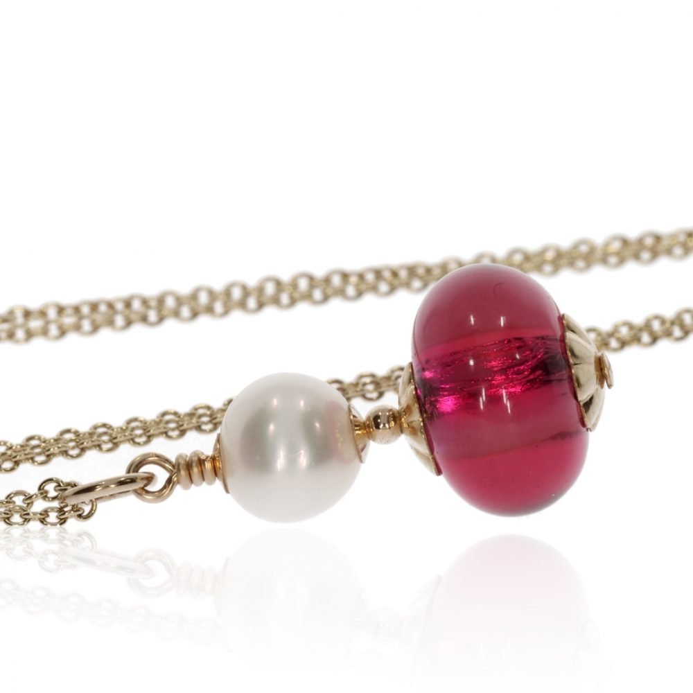 Cerise Pink and Pearl Murano Glass Pendant By Heidi Kjeldsen Jewellery P1389 Side