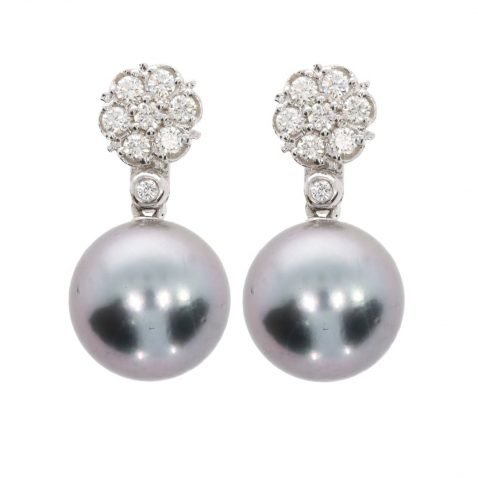 Diamond and Tahitian Pearl Earrings By Heidi Kjeldsen Jewellery ER4741 Front View