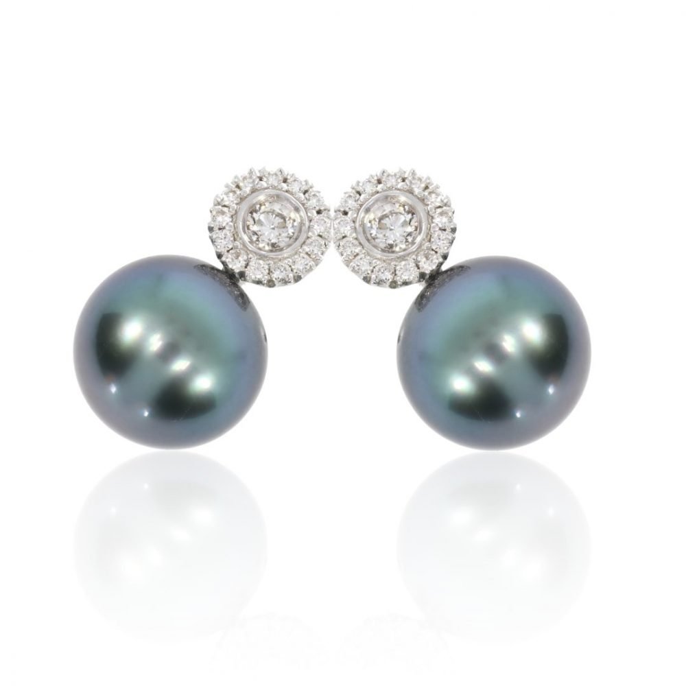 Diamond and Tahitian Pearl Earrings By Heidi Kjeldsen Jewellery Slant View ER4740