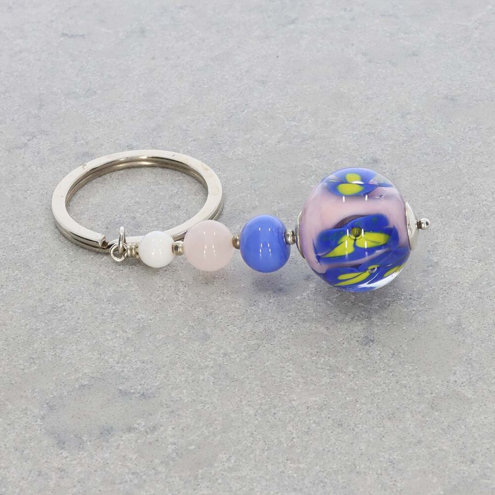 Heidi Blue Pink Floral Glass Keyring Heidi Kjeldsen Jewellers KR0024 stilll