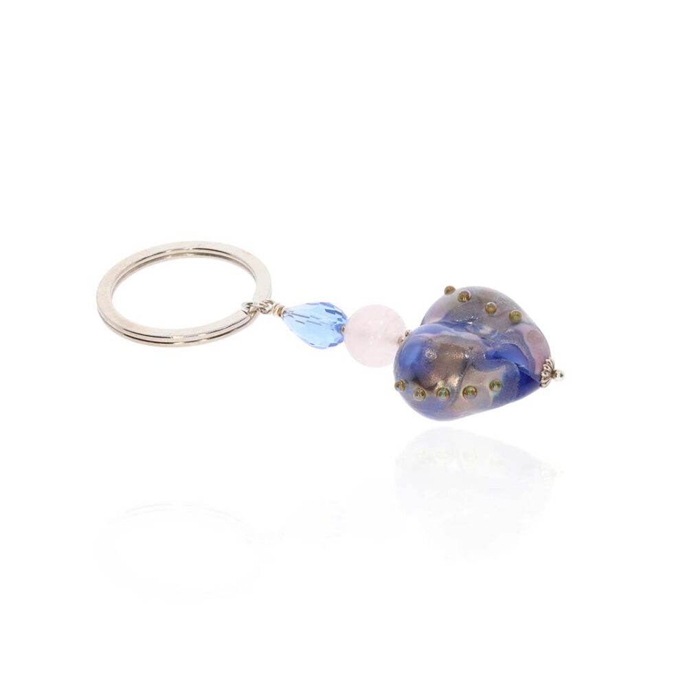 Heidi Blue Pink Heart Murano Glass Keyring Heidi Kjeldsen Jewellers KR0017 white