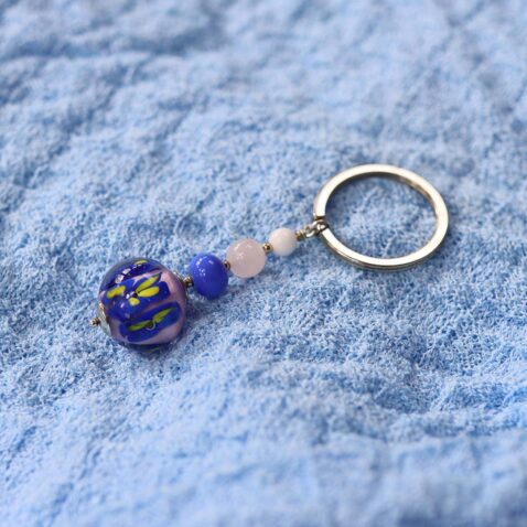 Heidi Pink and Blue Glass Keyring Heidi Kjeldsen Jewellers KR0024