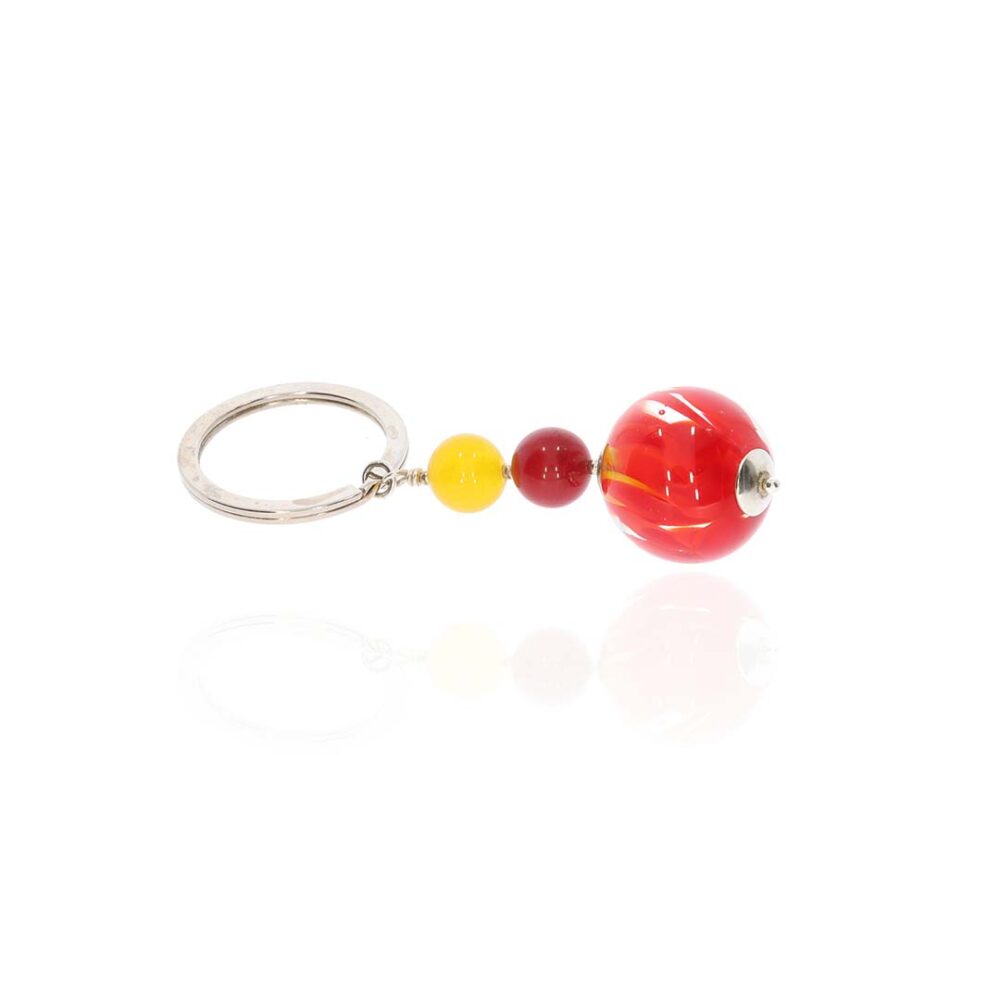 Heidi Red Agate Floral Glass Keyring Heidi Kjeldsen Jewellers KR0018 white