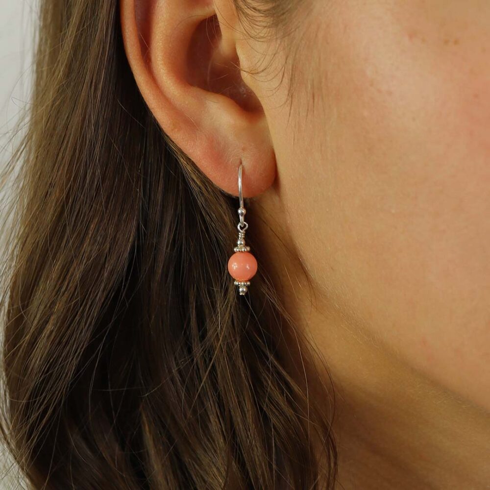 Naja Salmon Pink Drop Earrings Heidi Kjeldsen Jewellery model ER2526