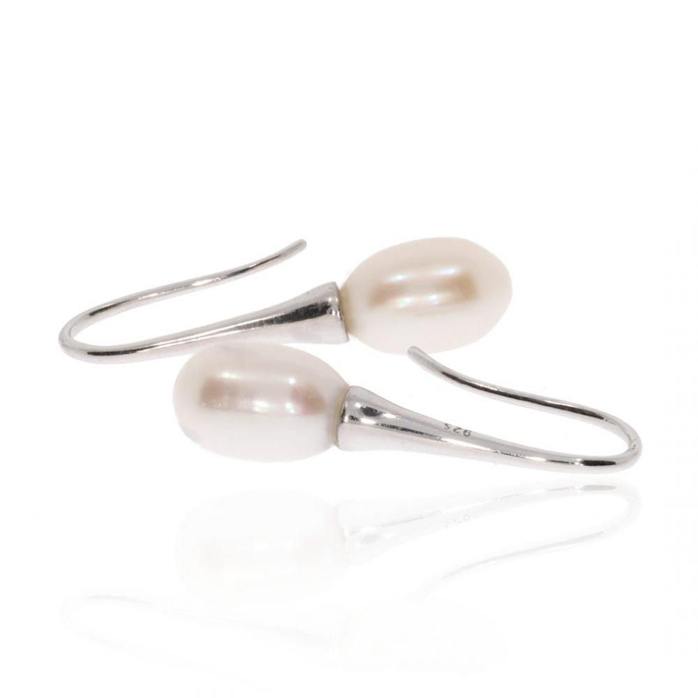 Stylish Cultured Pearl and Silver Drop earrings by Heidi Kjeldsen Jewellery Flat View ER4759