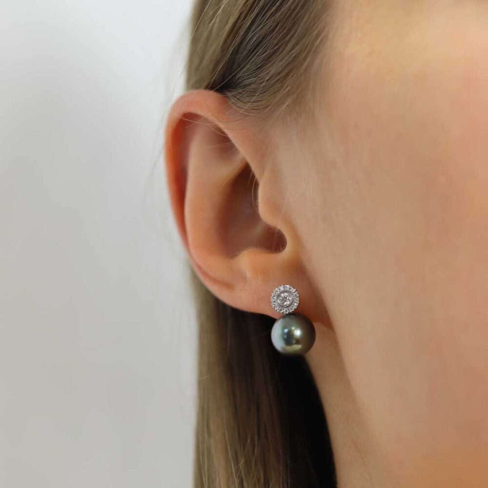 Tahitian Pearl and Diamond Earrings ER4740 By Heidi Kjeldsen Jewellery Model 4
