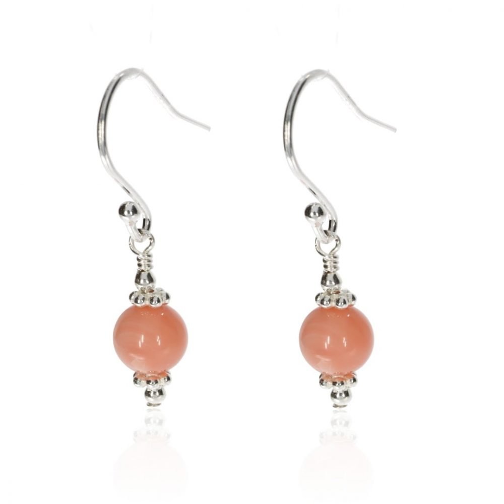 A Pretty Pair of Sustainable Salmon Coral and Sterling Silver Earrings By Heidi Kjeldsen Jewellers ER2526 Front View