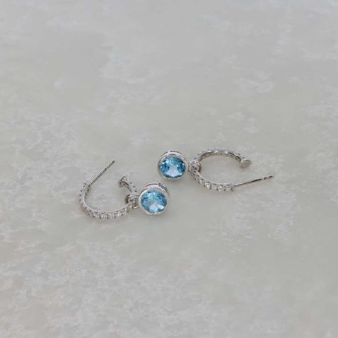 Blue Topaz and Diamond Hooped Earrings With Interchangeable Blue Topaz Drop Earrings ER2558 By Heidi Kjeldsen Jewellers Still