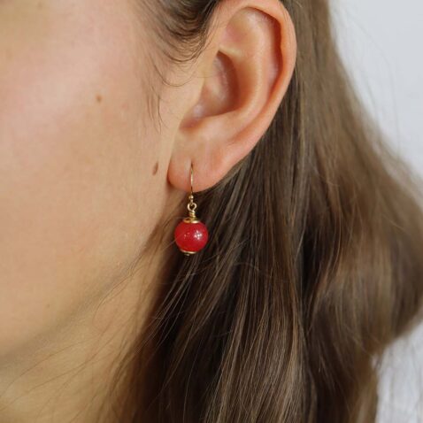 Naja Red Agate Blue Glass Drop Earrings Heidi Kjeldsen Jewellery model ER2652