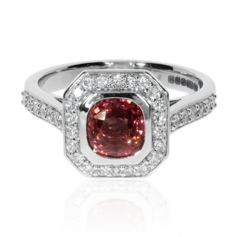 Pink Sapphire and Diamond Cluster Ring By Heidi Kjeldsen Jewellery R1669 Front