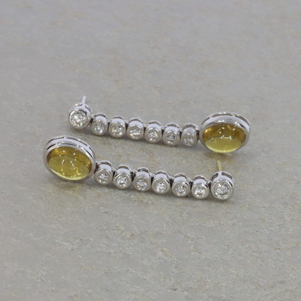 Yellow Tourmaline and Diamond Drop Earrings By Heidi Kjeldsen Jewellers ER2557 Still
