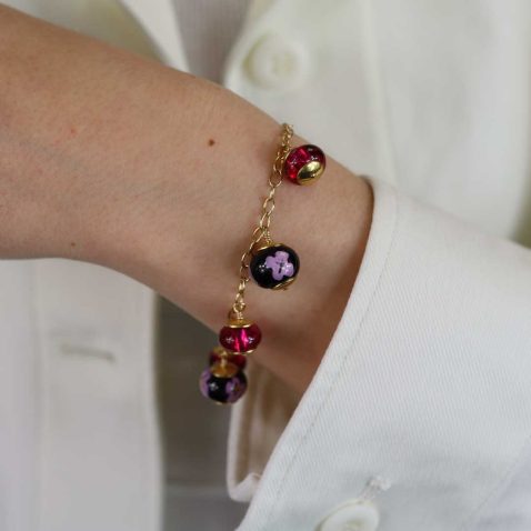 Cerise Pink Floral Murano Glass Bracelet By Heidi Kjeldsen Jewellery BL1390 Model