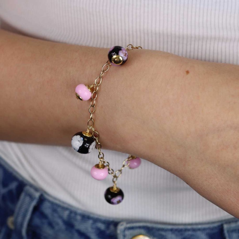 Pink Floral Murano Glass Bracelet By Heidi Kjeldsen Jewellery BL1391 Model