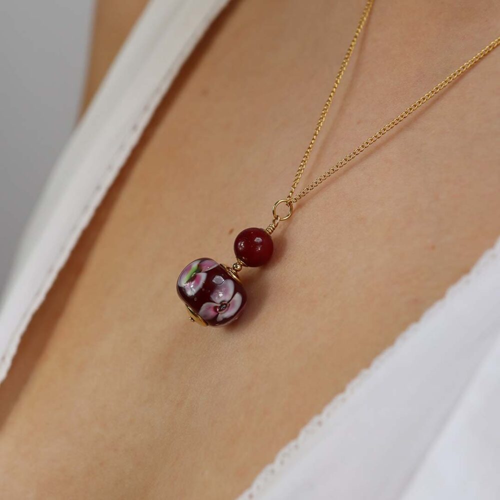 Heidi Pink Floral and Red Glass Pendant Heidi Kjeldsen Jewellers P1451