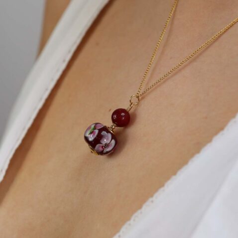 Heidi Pink Floral and Red Glass Pendant Heidi Kjeldsen Jewellers P1451