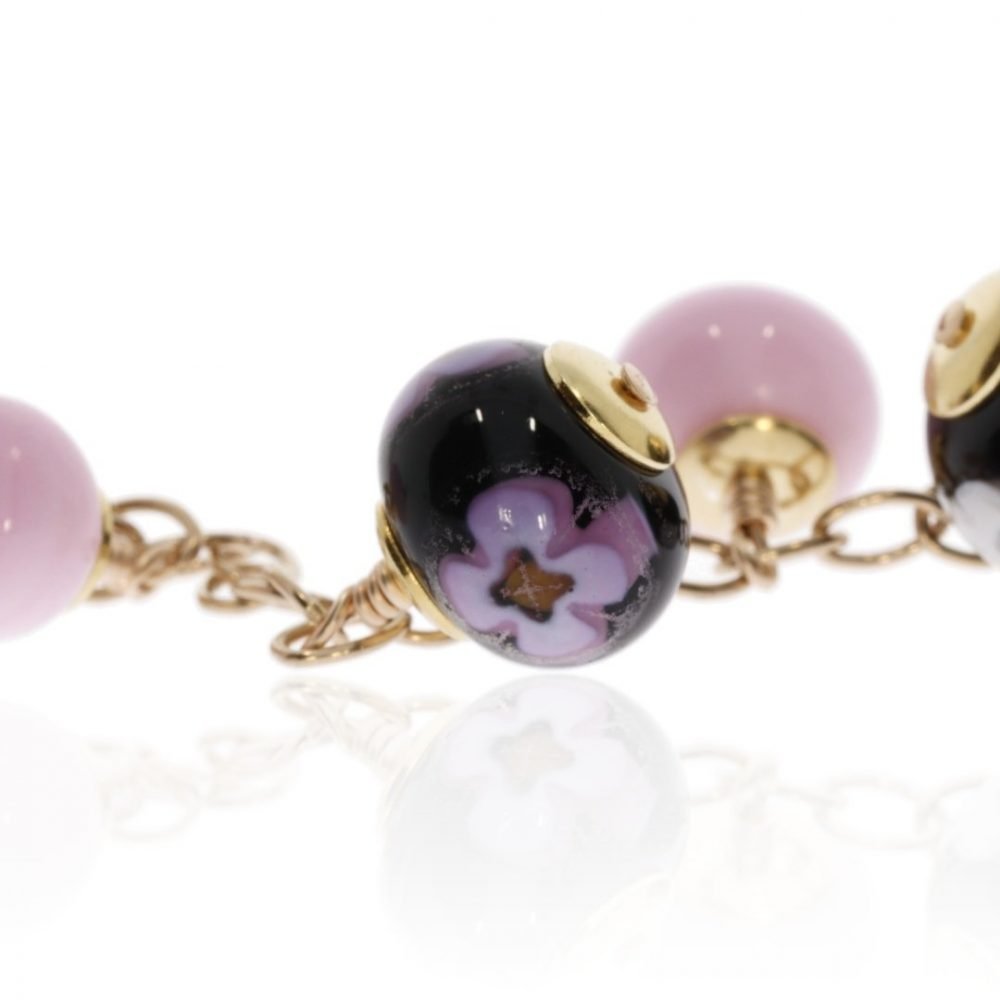 Pink Floral Murano Glass Bracelet By Heidi Kjeldsen Jewellery BL1390 Close