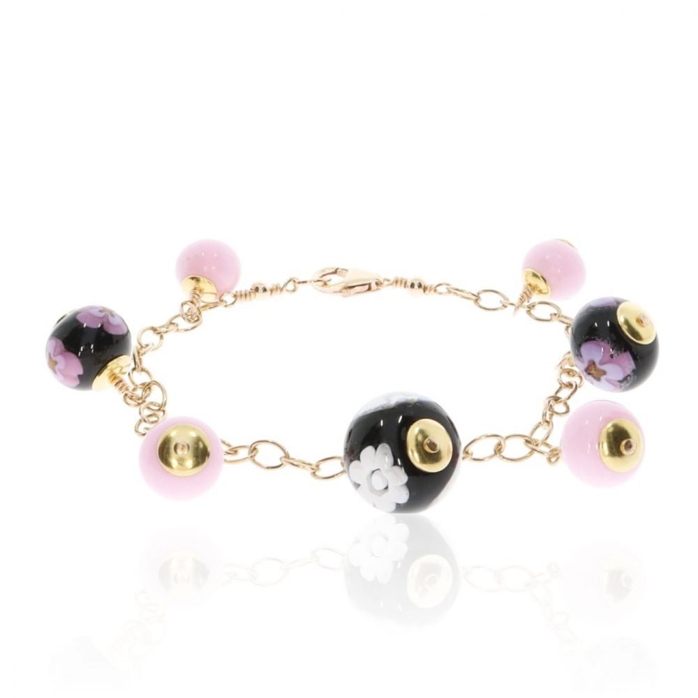 Pink Floral Murano Glass Bracelet By Heidi Kjeldsen Jewellery BL1391 Flat