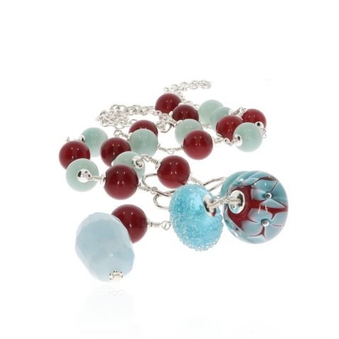 Aquamarine, Amazonite, Red Agate and Murano Glass Necklace By Heidi Kjeldsen Jewellery NL1307 Front