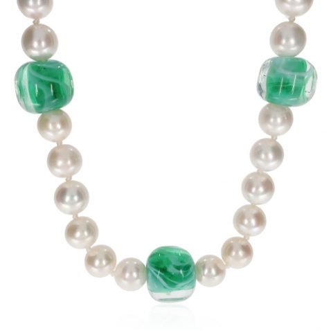 Green Murano Glass and Pearl Necklace By Heidi Kjeldsen Jewellery NL1311 Front