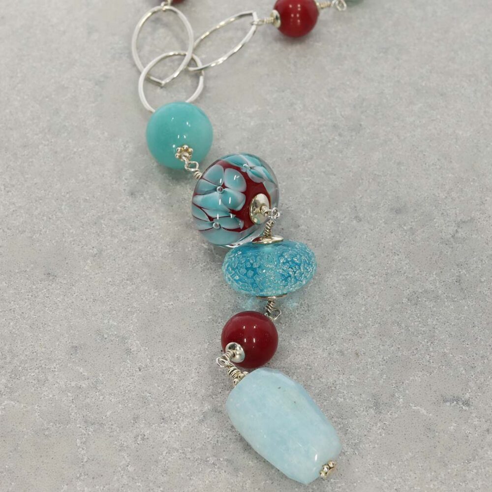 Heidi Blue Red Floral Murano Glass Necklace Heidi Kjeldsen Jewellery NL1307 still