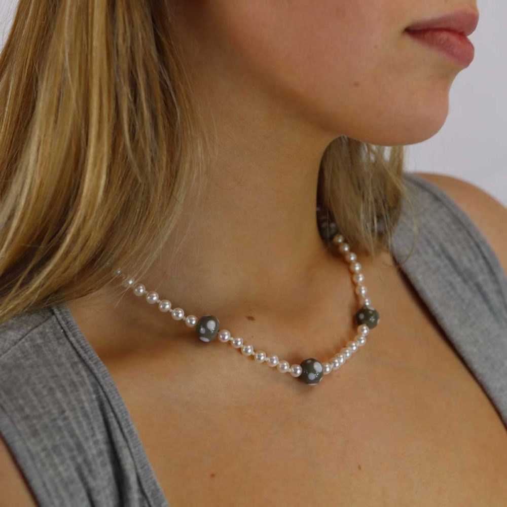 Cultured Pearl and Glass necklace By Heidi Kjeldsen Jewellery NL1312 Model