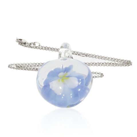 Pale Blue Floral Murano Glass Pendant By Heidi Kjeldsen Jewellery P1271 Side