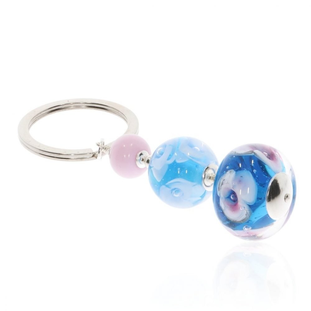 Blue Flral Murano Glass Keyring By Heidi Kjeldsen Jewellery KR0029