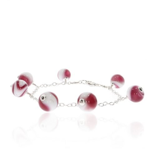 A handmade pink and white swirl Murano glass and sterling Silver bracelet by Heidi Kjeldsen Jewellery Circle BL1395