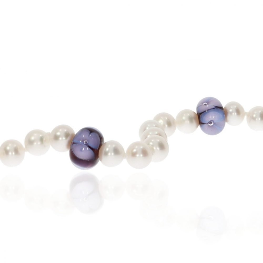 Purple Floral Murano Glass and Pearl Necklace By Heidi Kjeldsen Jewellery NL1310 Close