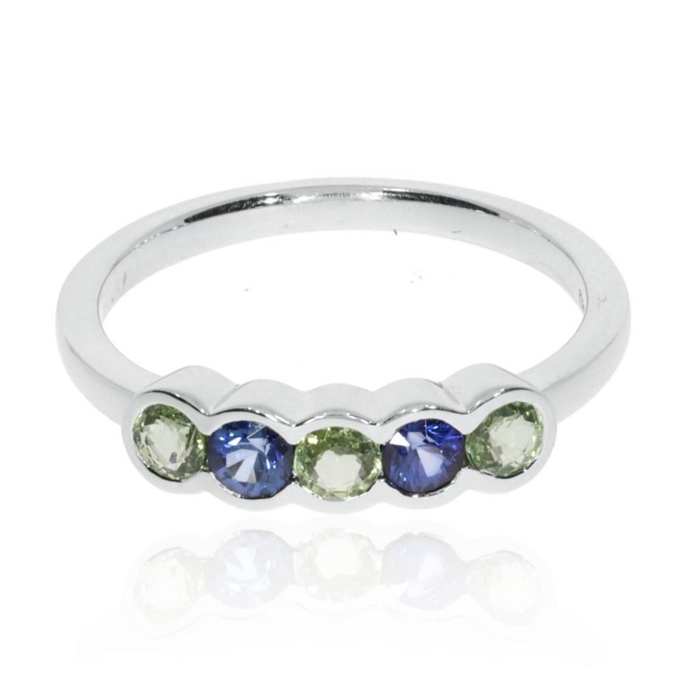 Trine Green and Blue Sapphire Ring By Heidi Kjeldsen Jewellery R1526 Front