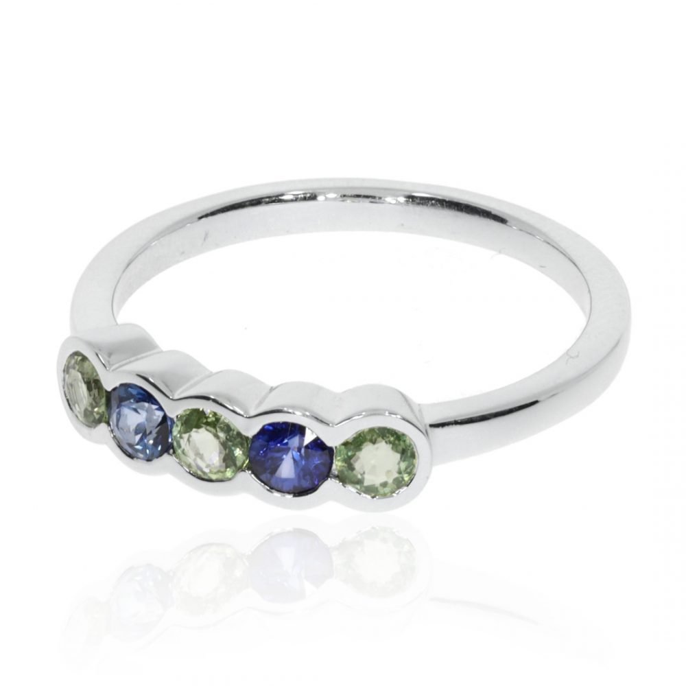 Trine Green and Blue Sapphire Ring By Heidi Kjeldsen Jewellery R1526 Side