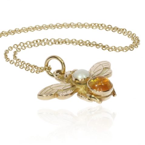 Citrine, Cultured Pearl Gold Bee Pendant By Heidi Kjeldsen P1475 Flat