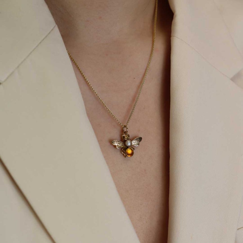 Citrine, Cultured Pearl Gold Bee Pendant By Heidi Kjeldsen P1475 Model