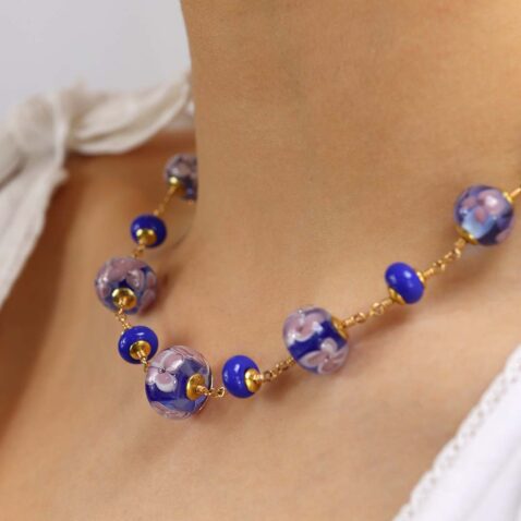 Heidi Blue Floral Glass Necklace Heidi Kjeldsen Jewellers NL1319