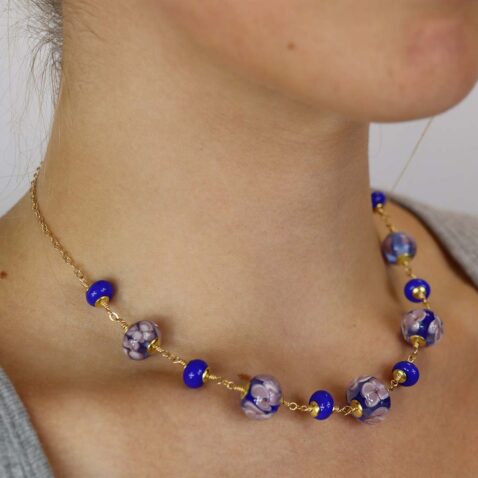 Blue Floral Murano glass Necklace by Heidi Kjeldsen Jewellery NL1319 Model