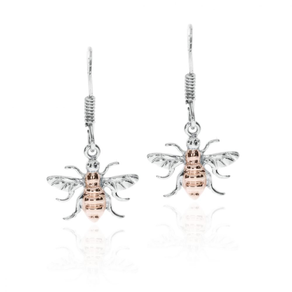 Rose Gold Sterling Silver Bee Drop Earrings By Heidi Kjeldsen Jewellery ER2507 Front