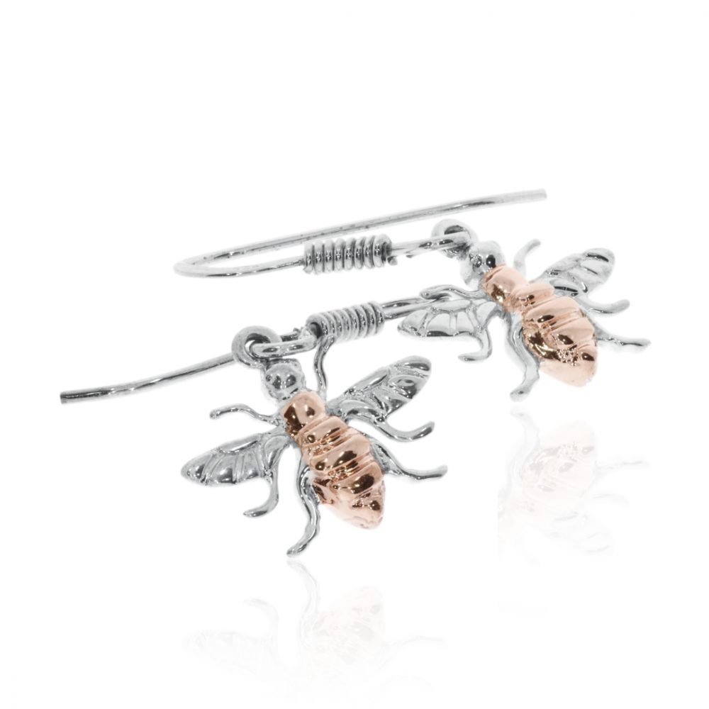 Rose Gold Sterling Silver Bee Drop Earrings By Heidi Kjeldsen Jewellery ER2507 Flat