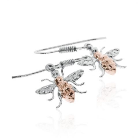 Rose Gold Sterling Silver Bee Drop Earrings By Heidi Kjeldsen Jewellery ER2507 Flat