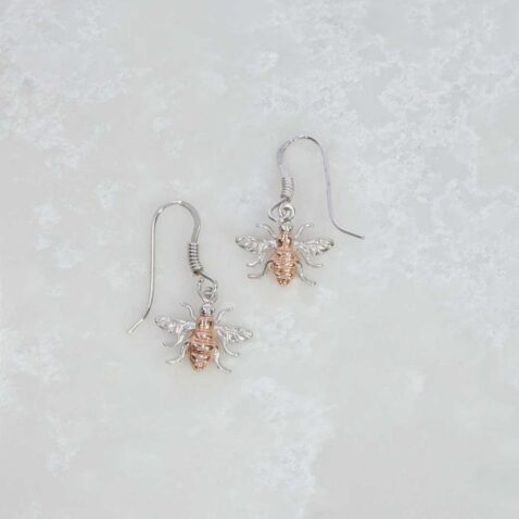 Silver-and-Rose-gold-Bee-Drop-Earrings-Heidi-Kjeldsen-jewellers-ER2507-still
