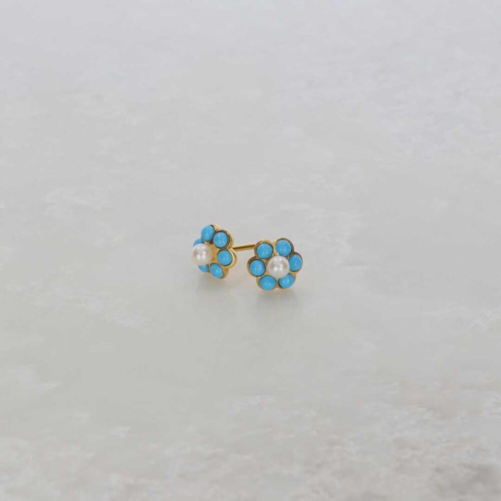 Turquoise and Cultured Pearl Cluster Earrings By Heidi Kjeldsen Jewellery ER2571 Still