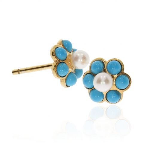 Turquoise and Cultured Pearl Cluster Earrings By Heidi Kjeldsen Jewellery ER2571 side